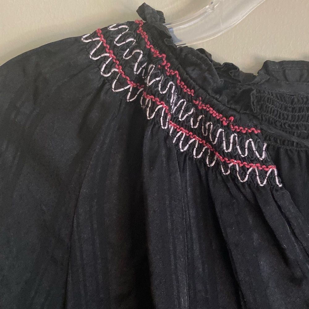 Johnny Was Folk Smock Silk Peasant Style Embroidered Blouse Black Size S - M - Picture 7 of 12